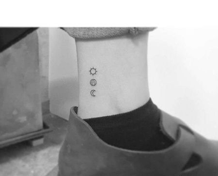 小清新脚踝太阳月亮地球纹身图案