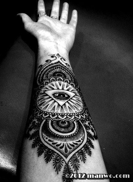 手臂上一款个性的眼睛纹身