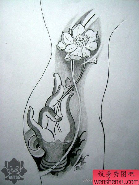 佛手莲花纹身图案图片
