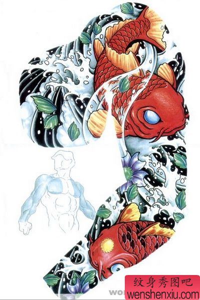 花臂鲤鱼纹身图案图片