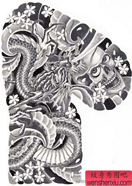 半胛龙骷髅纹身图案图片