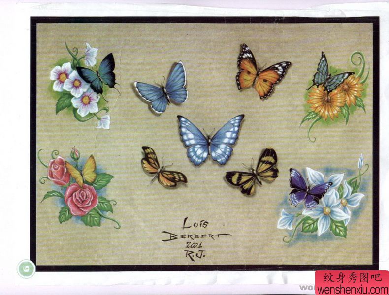 蝴蝶纹身图案:蝴蝶花纹身图案图片