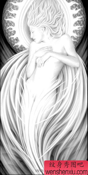 天使纹身图案:素描天使精灵纹身图案图片