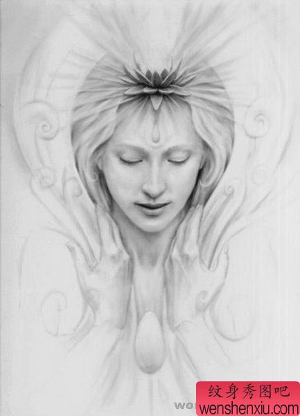 天使纹身图案:素描天使纹身图案图片
