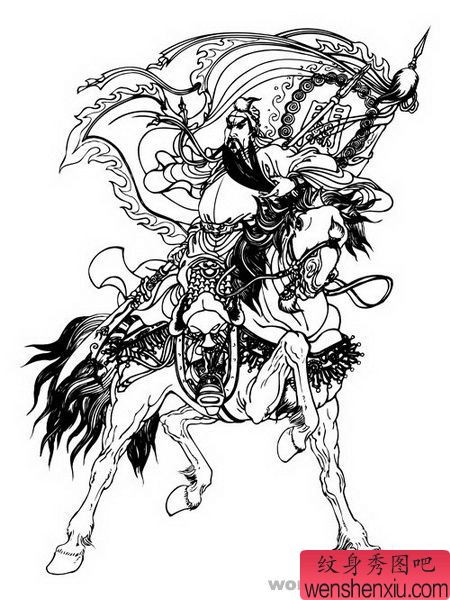 关公纹身图案:割线关公纹身图案图片