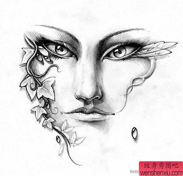 黑灰纹身图案:黑灰精灵纹身图案图片