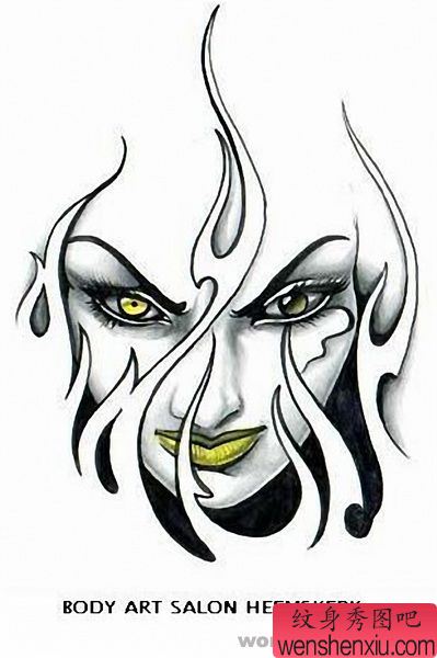美女纹身图案:天使精灵纹身图案图片