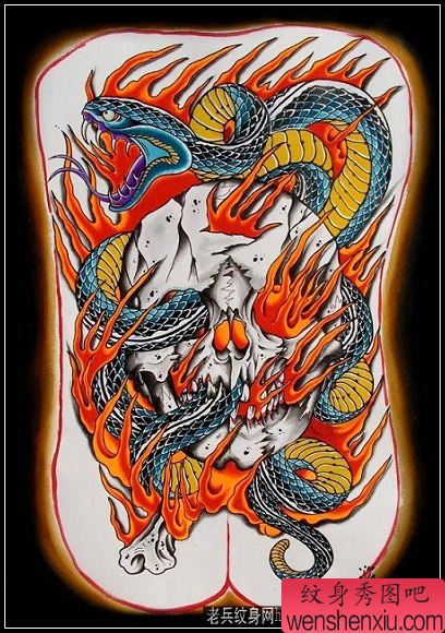 蛇纹身图案:满背蛇纹身图案图片