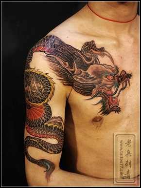 披肩龙纹身图案：披肩龙纹身图案图片