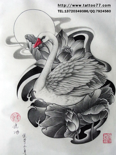 天鹅莲花纹身图案