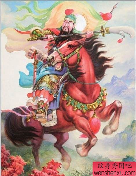 推荐一幅超精神的满背关公纹身图案图片