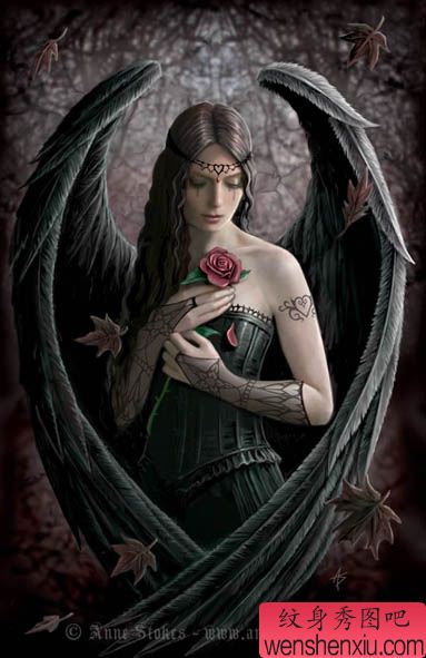 满背流泪天使纹身图案图片