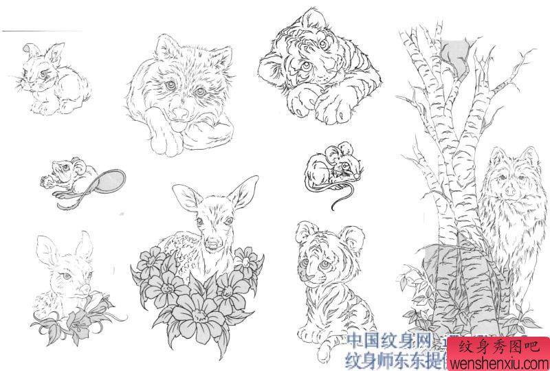 动物纹身图案:老虎兔子老鼠纹身图案图片