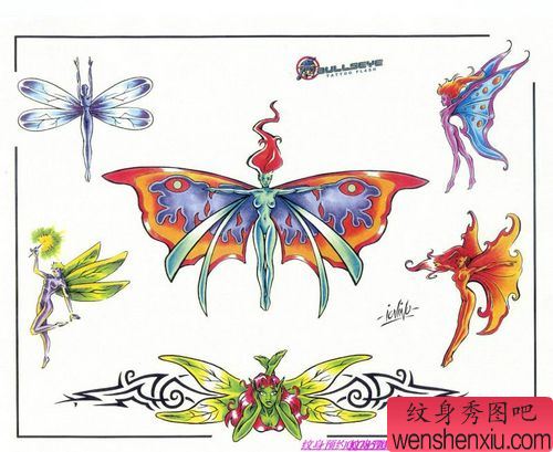 一组天使精灵纹身图案图片