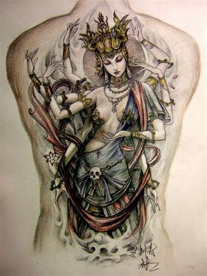 满背千手观音佛纹身图案图片