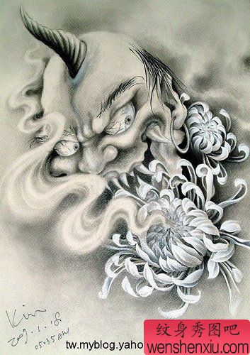 日本般若菊花纹身图案图片