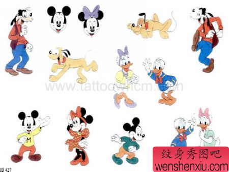 一组可爱的米老鼠唐老鸭纹身图案图片