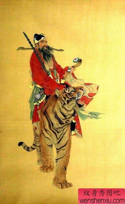 人物经典纹身图案:财神老虎纹身图案图片