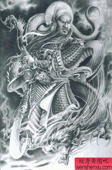 关公纹身图案:适合做满背的关公纹身图案图片