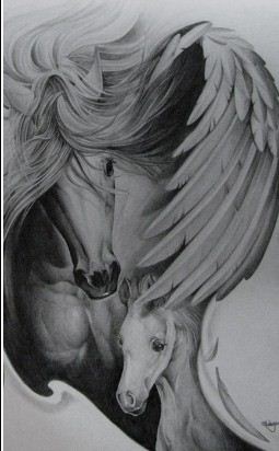 黑灰纹身图案:黑灰飞马纹身图案图片