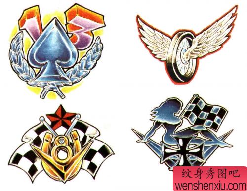 翅膀五角星旗帜骷髅蜘蛛网纹身图案图片