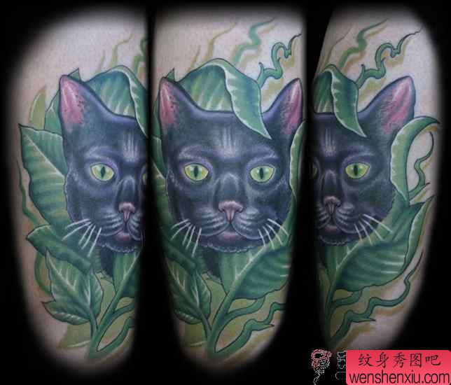 可爱黑色猫咪纹身图案图片