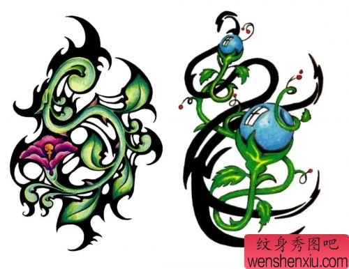 图腾花藤纹身图片