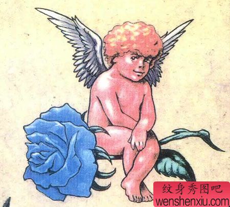 可爱的丘比特玫瑰花纹身图案图片(tattoo)