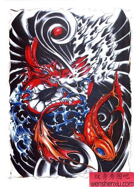 培训学校分享一幅欧美满背龙纹身图案图片（tattoo)