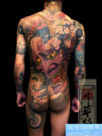 日本黄炎文身作品欣赏:满背般若纹身图片(tattoo)
