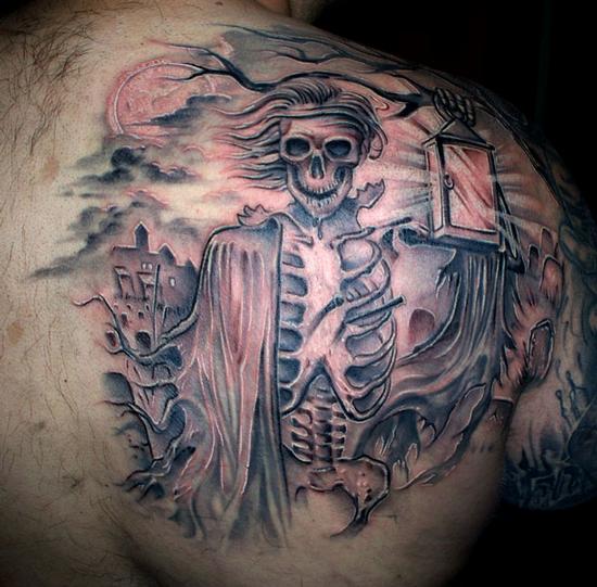 后背骷髅纹身图案