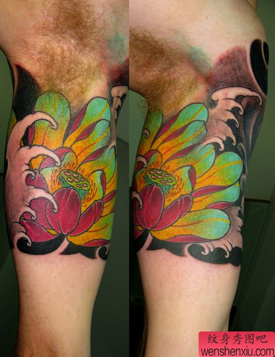 手臂内侧莲花纹身图案