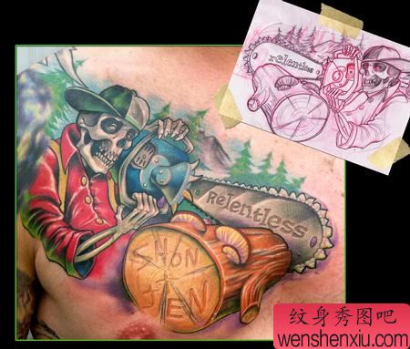 骷髅锯齿纹身图案图片