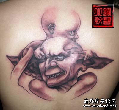 后背鬼纹身图案图片