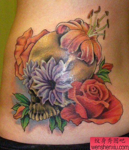 欧美超漂亮的玫瑰花 百合花纹身图案