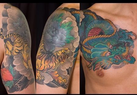 半胛龙老虎纹身图案图片