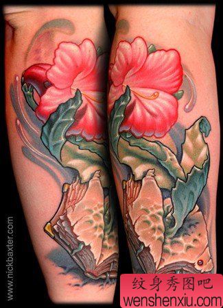 纹身图案:腿部书花纹身图案图片