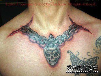 超酷的链条骷髅纹身图案
