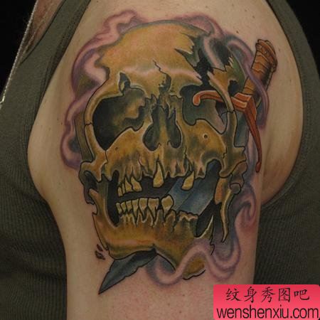 纹身520图库:手臂骷髅刺青图案