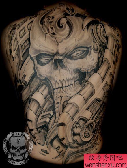 专业刺青:欧美满背骷髅刺青图案图片
