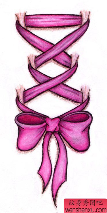 蝴蝶结纹身图案:彩色蝴蝶结纹身图案