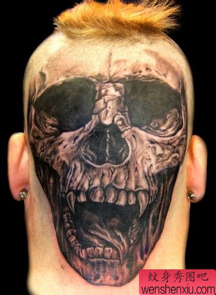 头部纹身图案:头部欧美骷髅纹身图案图片