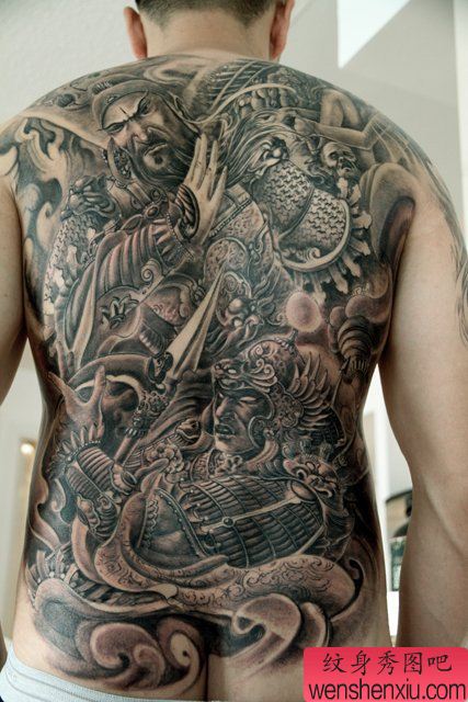 关公纹身图案:满背关公赵云赵子龙纹身图案纹身图片