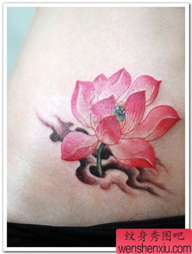 莲花纹身图案:腹部彩色莲花纹身图案纹身图片