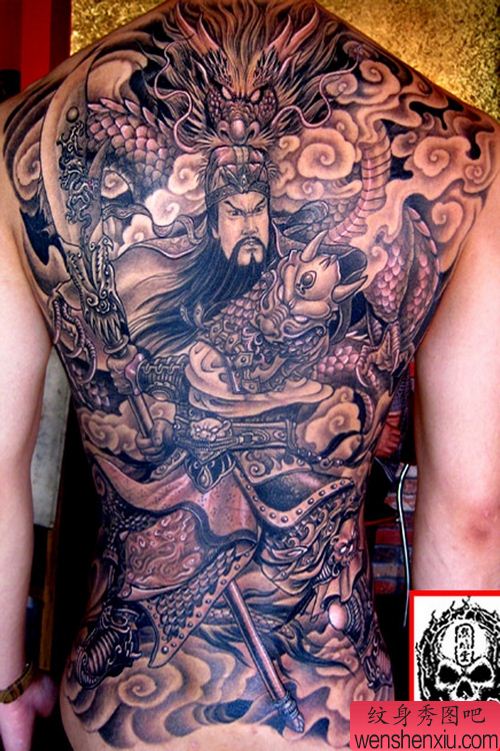 纹身520图库特推：满背关公降龙纹身图案（精华版）