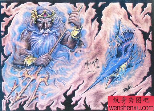 纹身之家推荐一幅欧美海神纹身图案图片（tatoo）