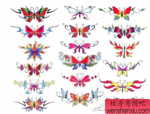 蝴蝶纹身图案:彩色腰部蝴蝶图案图片