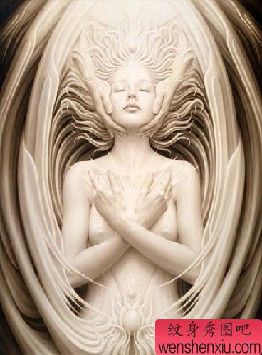 很唯美的一幅欧美美女天使纹身图案欣赏(tattoo)