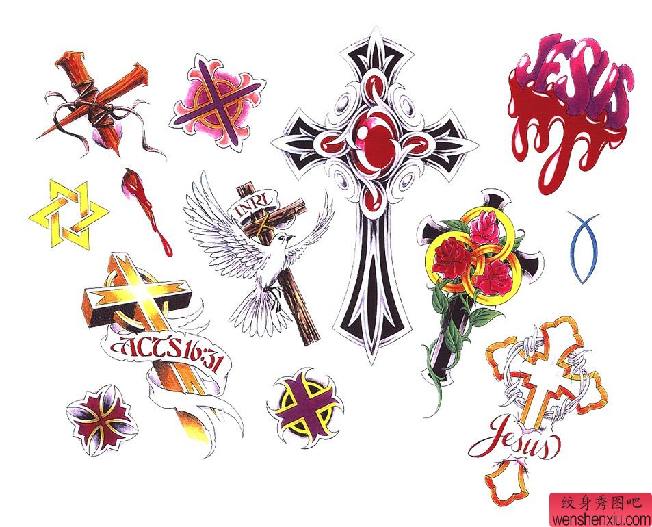 一组十字架纹身图案