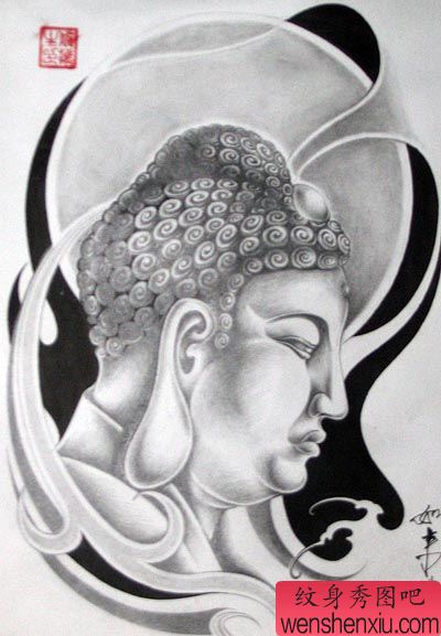 推荐一幅适合大臂纹身的佛头纹身(tattoo)图片